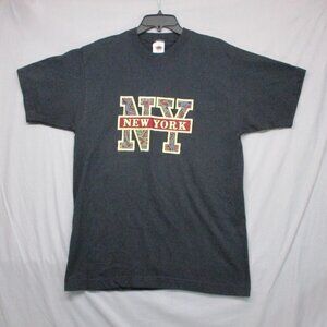 Vintage Fruit Of The Loom NY Embroidered Front LOGO T-Shirt Black Men Size | M